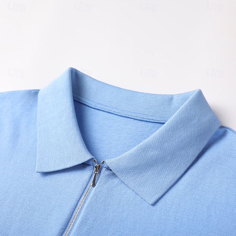 Men's Business Casual Half Zip Short Sleeve Basic Formal Solid Color Zipper Summer Black Dark Navy Sky Blue Dark Green Gray4