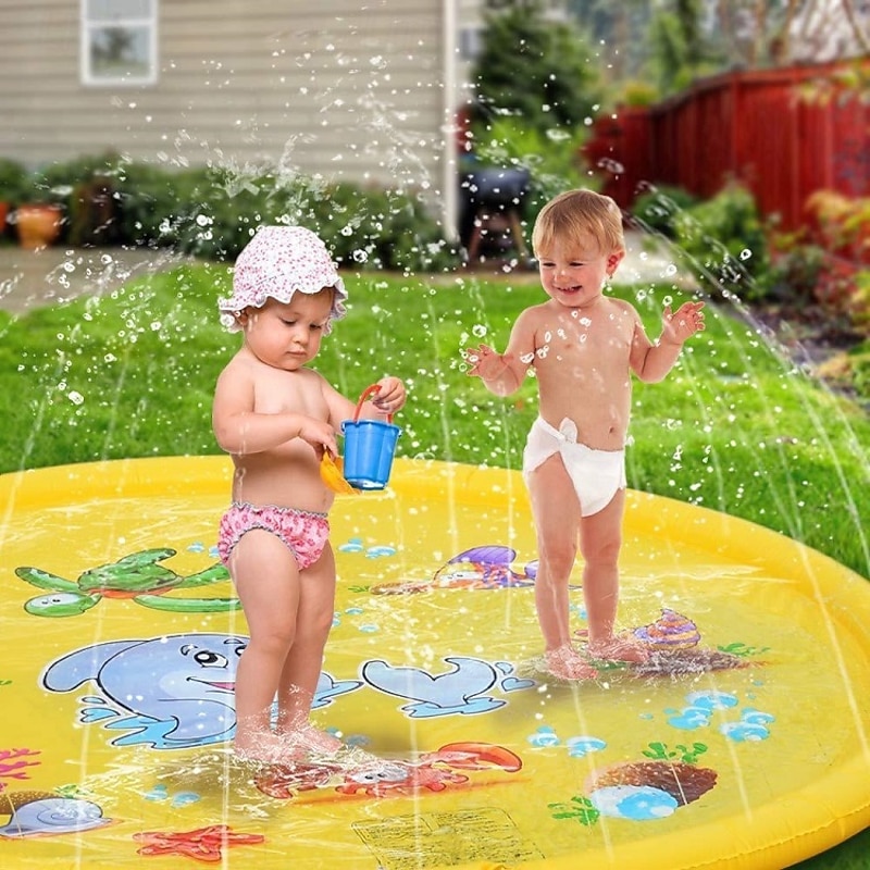 68inch Outdoor Water Play Mat  Multi-Color Marine Life Design  Durable PVC Splash Pad with Sprinkler Features Non-Slip & Inflatable  Ideal for Lawn and Garden Fun Water Toys2
