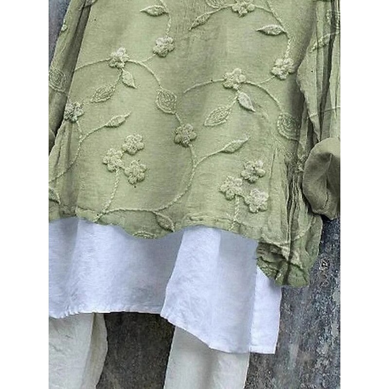 Women's T Shirt Floral Fashion Modern Casual Long Sleeve Crew Neck Regular Tops Daily Weekend Green Summer3