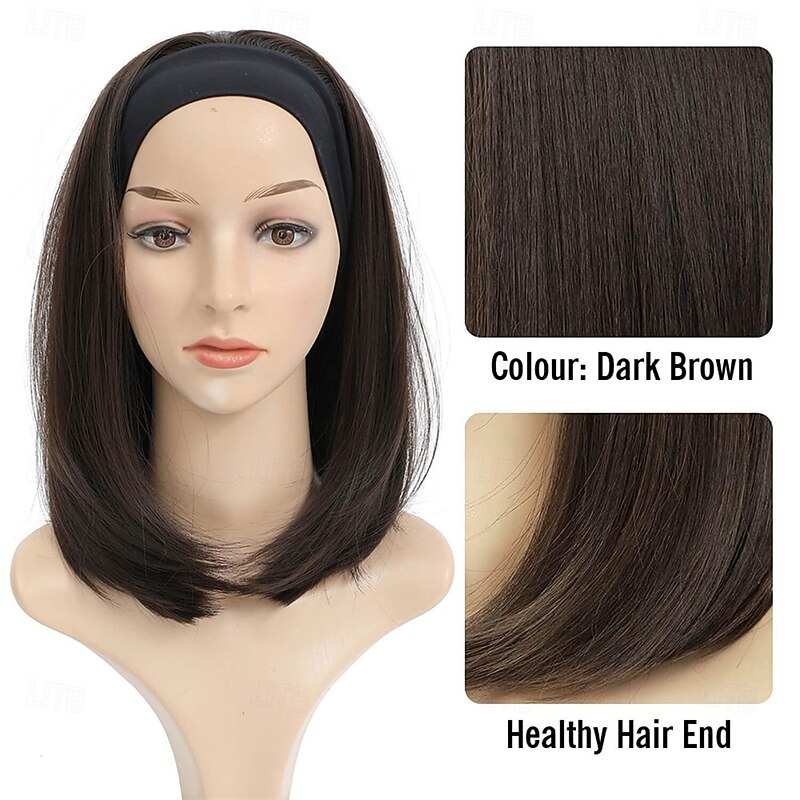 Headband Wigs for White Women 12 Inch Headband Wig Short Bob Wigs for Women Shoulder Length 180% Density Glueless Synthetic wig for Girls Daily Use Cosplay Wigs3