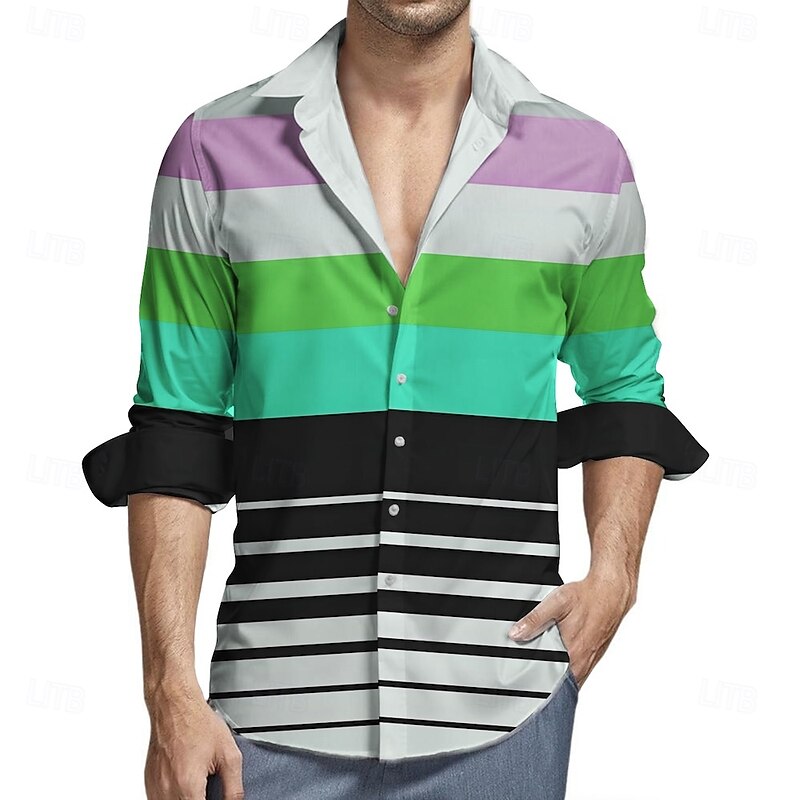 Retro Vintage 1970s Shirt Aloha Shirt Hippie Striped Fancy Dress Men's Masquerade Party Daily Wear Pride Parade Adults' Shirt4