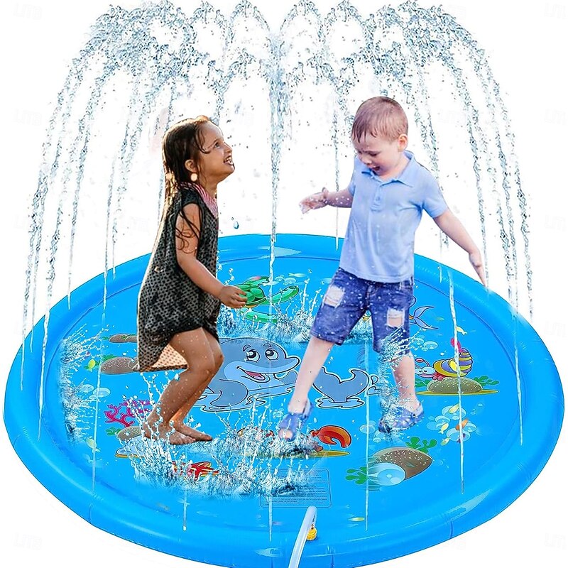 39inch Outdoor Water Play Mat  Multi-Color Marine Life Design  Durable PVC Splash Pad with Sprinkler Features  Blue Non-Slip & Inflatable  Ideal for Lawn and Garden Fun Water Toys