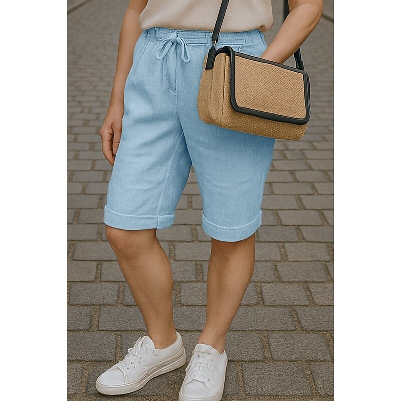 Women's Cotton Linen Pants Chinos Crop Fashion Streetwear Comfort Knee Length High Waist Plain Pocket Elastic Waistband Comfy Outdoor Comfortable Street Daily Wear Going out claret Deep Green4