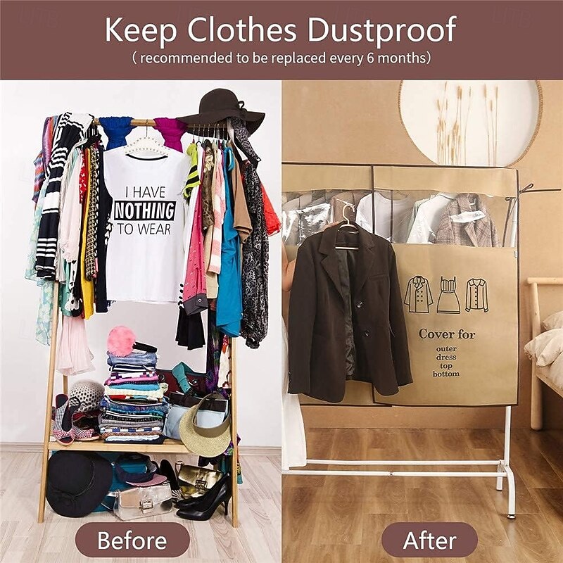 Garment Cover Bags for Clothes Rack Hanging Washable Dust Cover Fold Transparent Clothing Storage Bag for Coats, Suits, Dresses2
