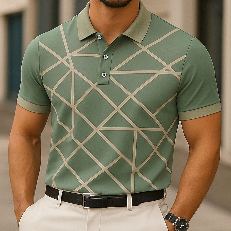 Men's Geometric Abstract Polo Short Sleeve Polo Shirts Collared Shirts Casual School Outdoor Daily Wear 3D Print Summer Lake blue Yellow Purple