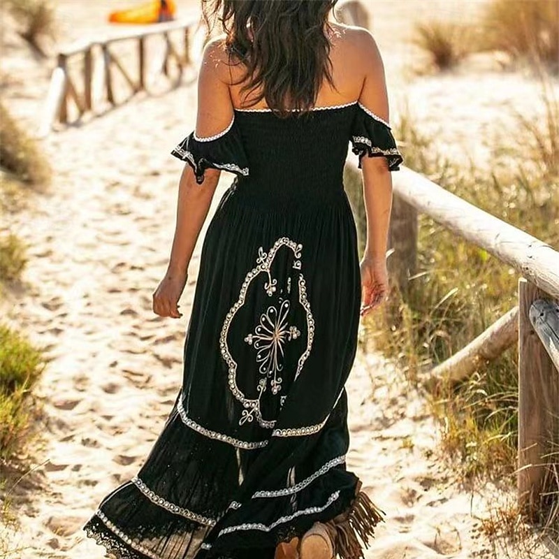 Women's Long Dress Maxi Dress Casual Dress Summer Dress Boho Dress Fashion Outdoor Vacation Party Regular Fit Geometric Sleeveless Strapless Black Summer Spring2