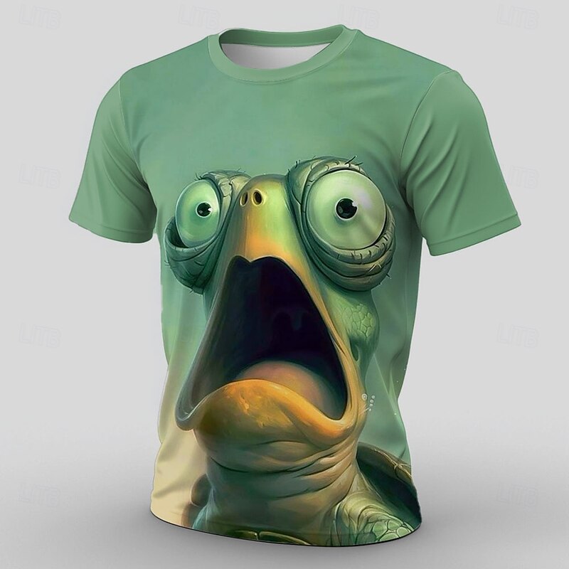Men's Animal Funny T Shirt Short Sleeve T shirt 3D Print Crew Neck Shirt Exaggerated Designer Party Street Casual Green 1# Green 2# Green 3# Summer Spring All Seasons Clothing Apparel S M L XL XXL