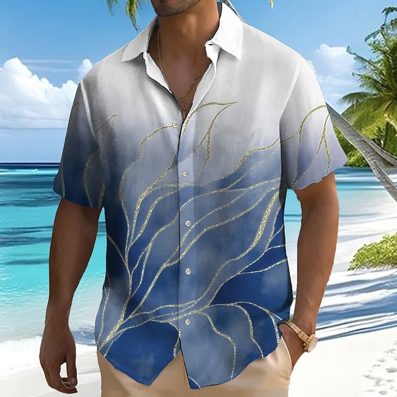 Men's Gradient Color Palm Leaf Tropical Plants Shirt Summer Hawaiian Shirt Button Up Shirt Short Sleeve Hawaiian Resort Vacation Holiday Beach Wear Summer Spring Turndown 3D Print Collared Shirts2