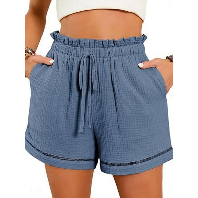 Women's Shorts Baggy Pants ChinosFashion Streetwear Short High Waist Plain Pocket Elastic Waistband Comfy Soft Comfortable Micro-elastic Outdoor Street Navy-blue Pinkish Gray Wine Green Summer Spring2