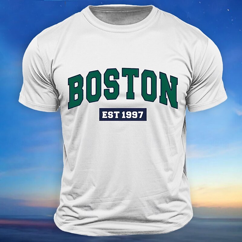 Men's Boston T Shirt Short Sleeve T shirt 3D Print Crew Neck Shirt Fashion Daily Basic Street Casual Daily Light Blue Black White Summer Spring Clothing Apparel S M L XL XXL XXXL