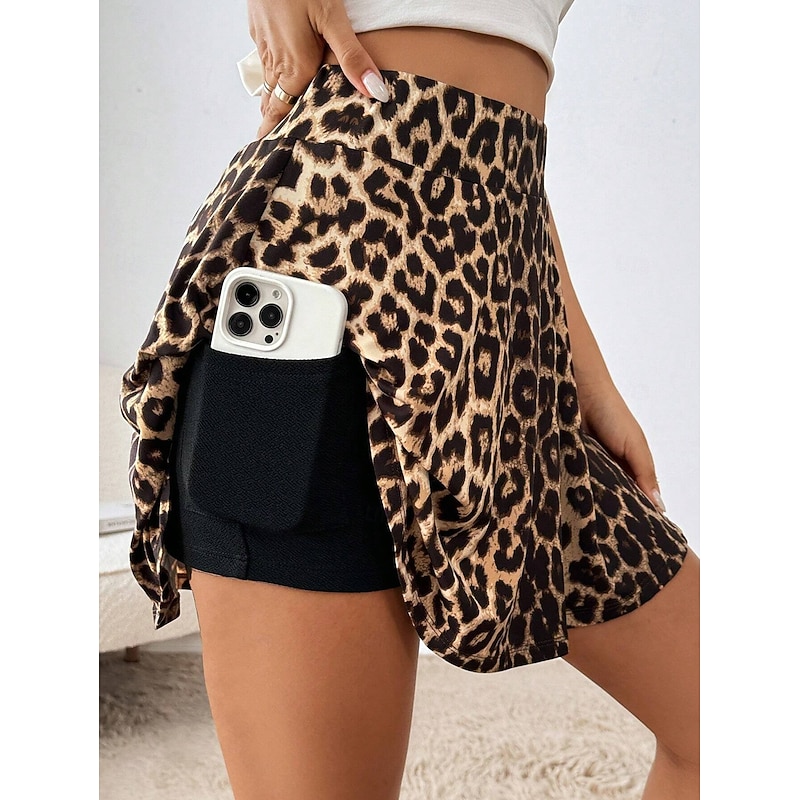 Women's Short Skirt culottes Slim Fashion Casual Mini High Waist Skirts Graphic Leopard Layered Stretchy Daily Brown Summer Polyester3