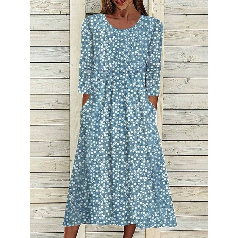 Women's Midi Dress A Line Dress T Shirt Dress Tee Dress Summer Dress Bohemia Vacation Vintage Regular Fit Floral Graphic Ditsy Floral Short Sleeve Crew Neck Navy Blue Light Blue Summer