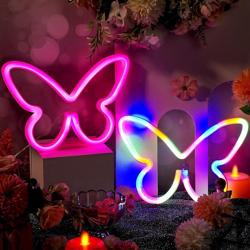 Butterfly Neon Signs LED Light 3AA Battery Powered USB Operated Wall Neon Light Decor Butterfly Wall Art for Christmas Home Bedroom Birthday Party Decor