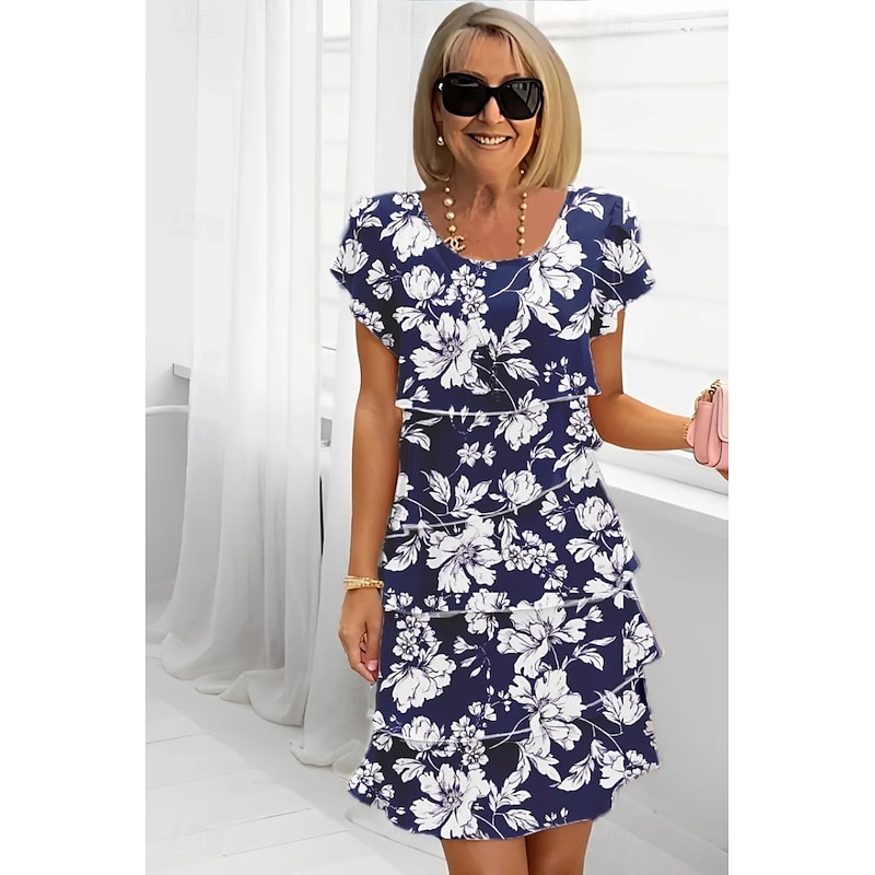 Women's Midi Dress Summer Dress Print Dress Elegant Daily Regular Fit Floral Geometric Short Sleeve Crew Neck Light Yellow Light Pink Bright pink Pink Summer4