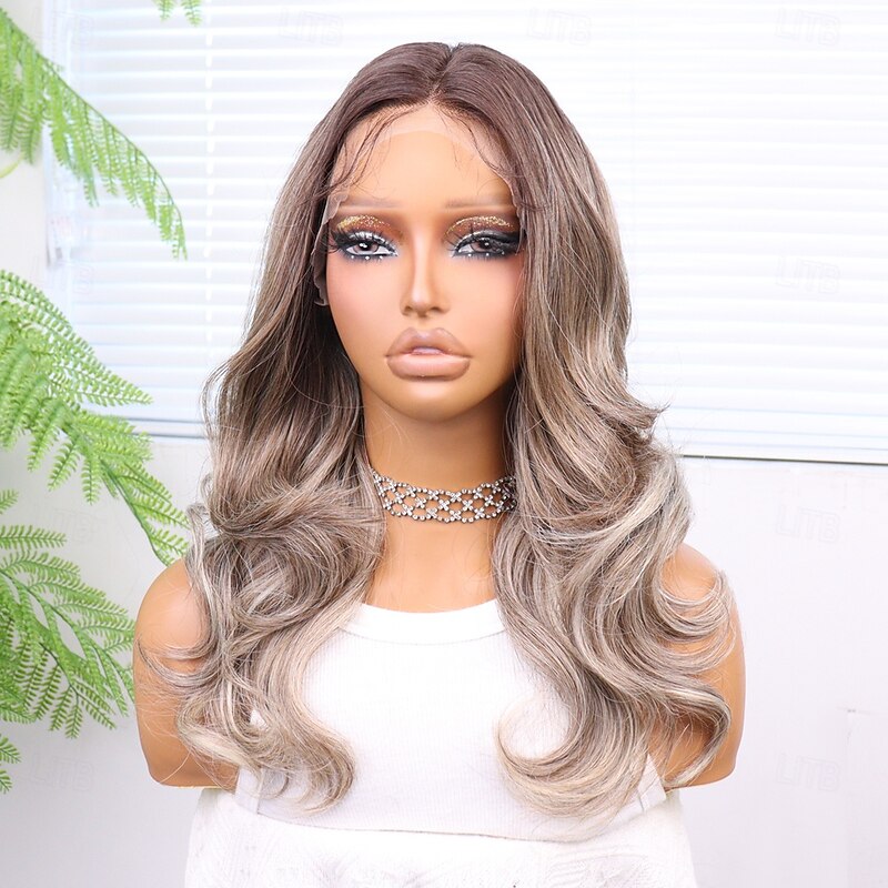 Synthetic Lace Wig Body Wave Style 18 inch Mixed Color Middle Part 13x4 Lace Front Wig Women's Wig Flaxen3