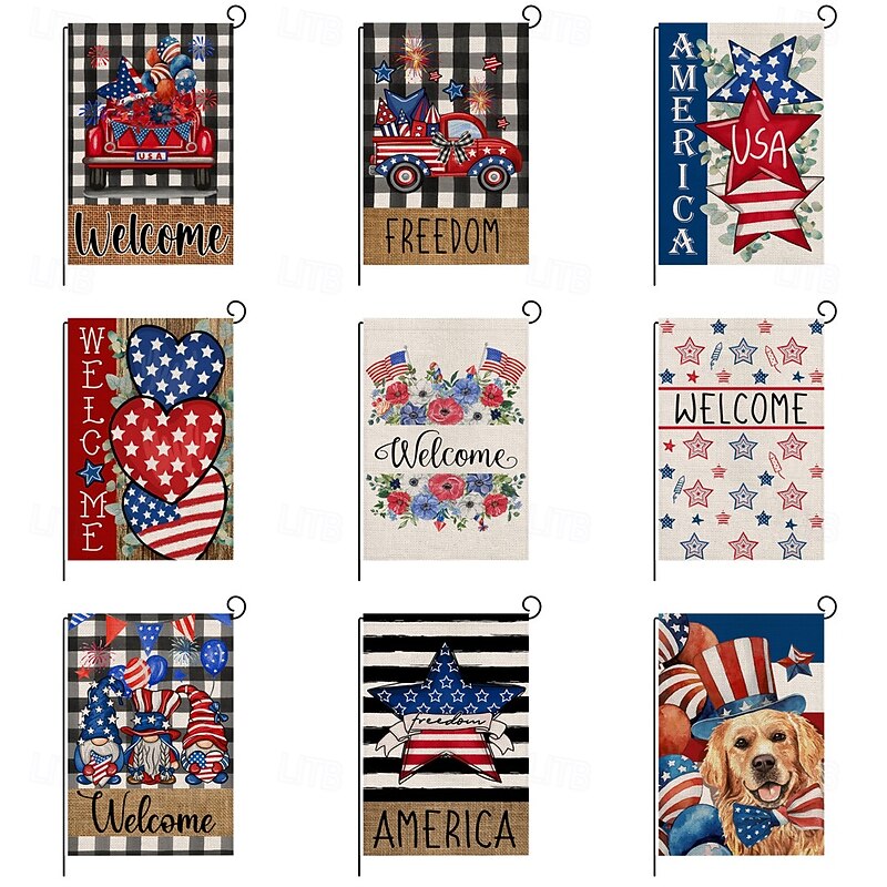 4th of July Independence Day Garden Flag 12 x 18 Inch Yard Flags, Veteran's Day Memorial Day Small Garden Flags for Outside, Outdoor Flags, Holiday Garden Flags for All Seasons2