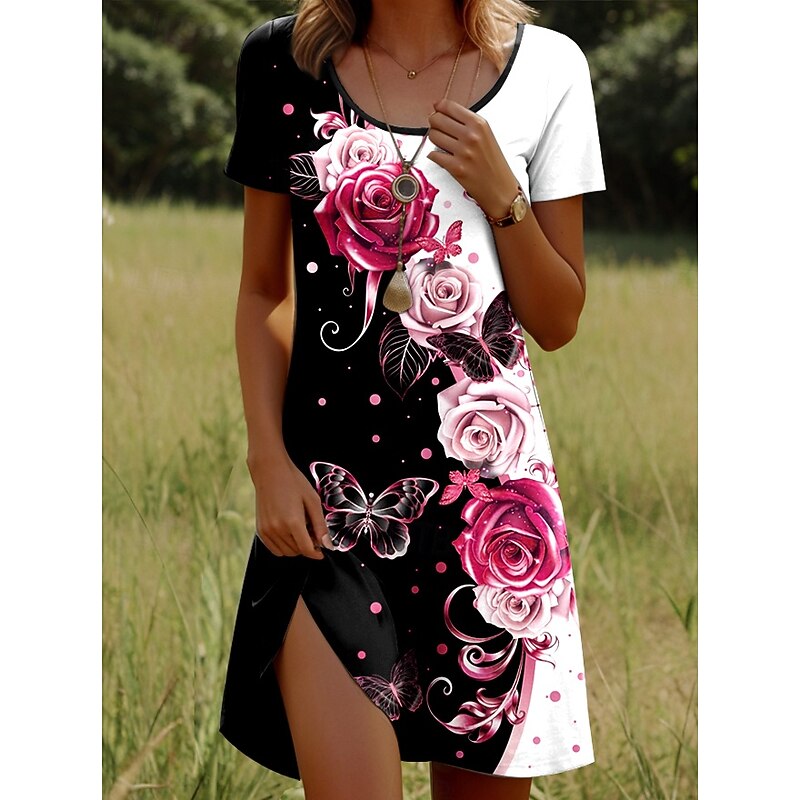 Women's Mini Dress Casual Dress T Shirt Dress Tee Dress Sundress A Line Dress Stylish Casual Beach Regular Fit Ombre Floral Graphic Short Sleeve Crew Neck Light Pink Pink Wine Summer Spring
