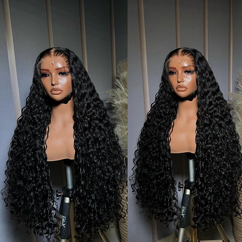 Human Hair 5x5 Closure 13x4 Lace Front Wig Free Part Brazilian Hair Water Wave Black Wig 130% 150% Density with Baby Hair 100% Virgin Glueless Pre-Plucked For Women Long Human Hair Lace Wig