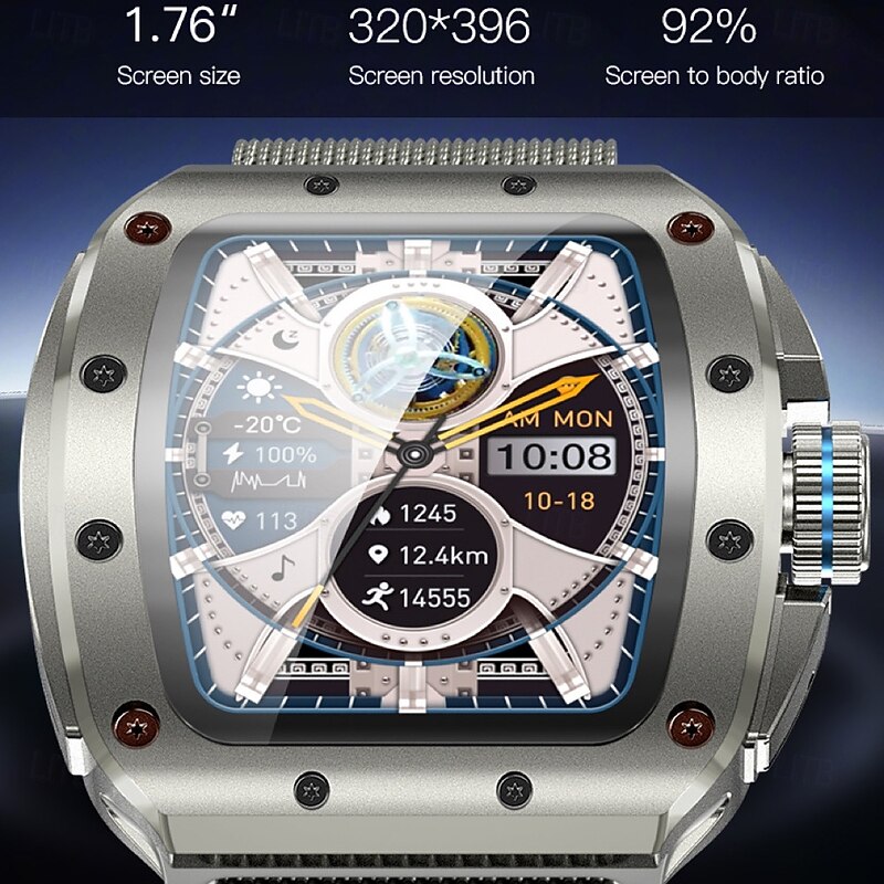 696 V68 Smart Watch 1.76 inch Smartwatch Fitness Running Watch Bluetooth Pedometer Call Reminder Sleep Tracker Compatible with Android iOS Men Hands-Free Calls Message Reminder IPX-0 44mm Watch Case3