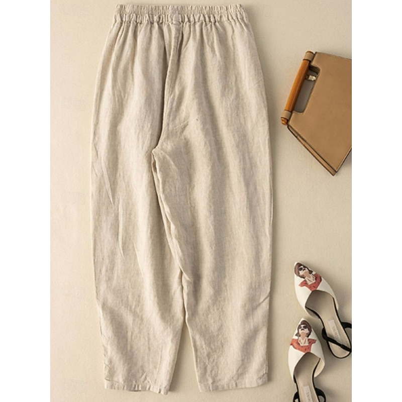 Women's Cotton Linen Pants Baggy Pants Chinos Fashion Streetwear Ethnic Style Full Length High Waist Floral Embroidered Pocket Elastic Waistband Comfy Soft Comfortable Micro-elastic Outdoor Street3