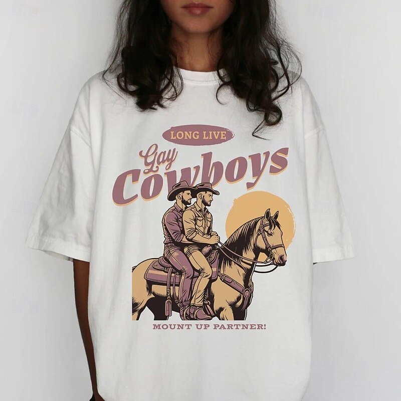 Rainbow Brokeback Mountain Cowboy LGBTQ T-shirt Pride Shirts Pride Graphic For Couple's Men's Women's Adults' Masquerade Hot Stamping Pride Parade Pride Month2