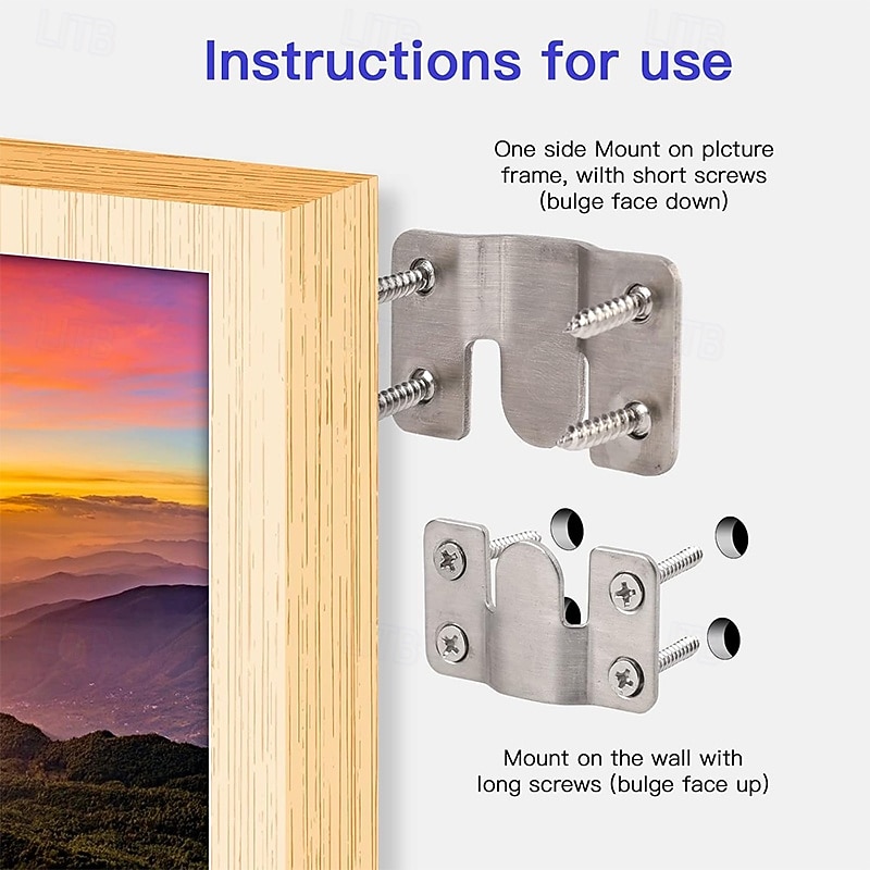 12pcs/6Pairs Interlocking Flush Mount Bracket Picture Hanging Hooks Stainless Steel Heavy Duty Photo Frame Hook Large Picture Hanger Hanging Buckle Furniture Connector Headboard Wall Mounting Hardware3