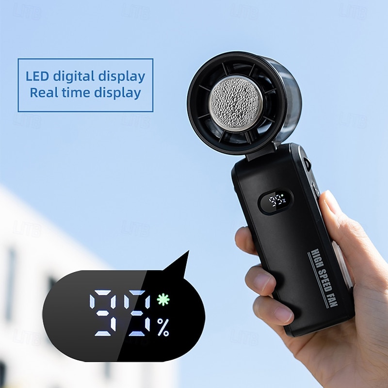 Folding Handheld Cooling Fan with Ceramic Refrigeration, 13000RPM Motor, 100-Speed Digital Display, Type-C Charging, White3