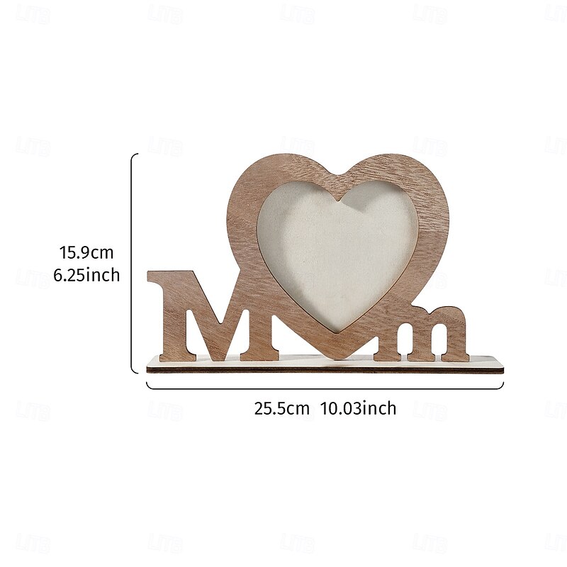 Mother's Day Wooden Decor Gift for Mom, Heart Shaped MOM Letter Ornament for Tabletop, Modern Home Decoration for Mother's Day Gift and Holiday Display2