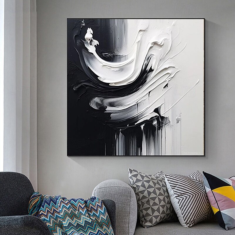 Handmade Oil Painting Canvas Wall Art Decoration Modern Abstract Black and White for Home Decor Stretched Frame Hanging Painting/Rolled Frameless Unstretched Painting