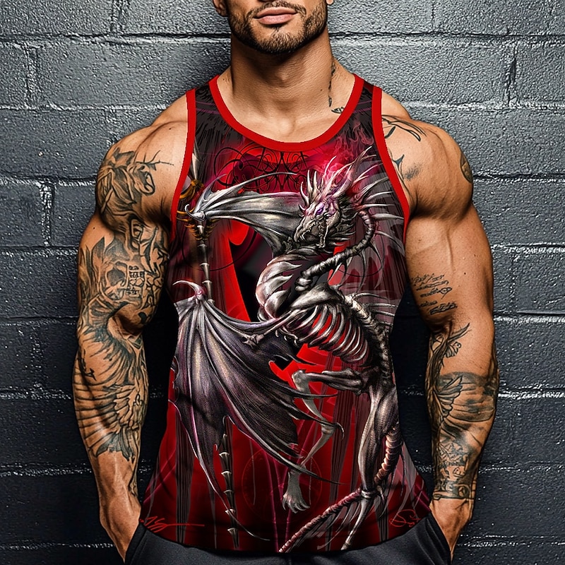 Dragonsword LICHBLADE Ruth Thompson-Yujin Jung Men's Dragon Vest Top Undershirt Sleeveless T shirt 3D Print Crew Neck Shirt Fashion Exaggerated Street Casual Daily Red Summer Spring Clothing Apparel