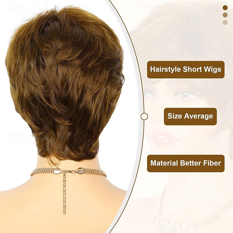 Short Brown Pixie Cut Wig Short Layered Hair Wigs with Bangs Fluffy Synthetic Hair Replacement Wig for Women Halloween Costumes Wigs4