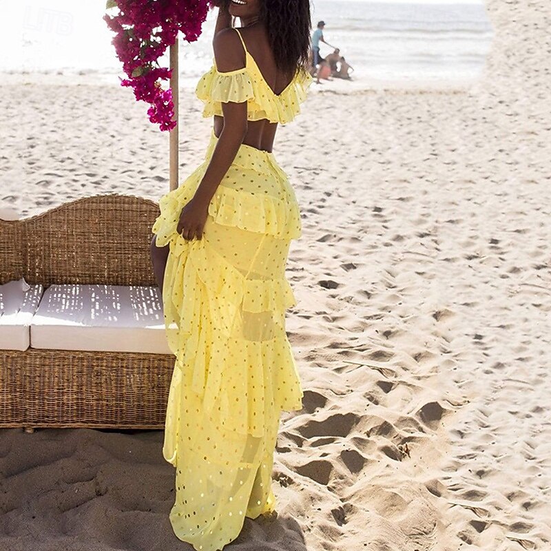 Women's Long Dress Maxi Dress Vintage Dress Cocktail Dress Wedding Guest Dress Chiffon Dress Fashion Modern Vacation Holiday Going out Regular Fit Plain Sleeveless V Neck Yellow Pink Summer2