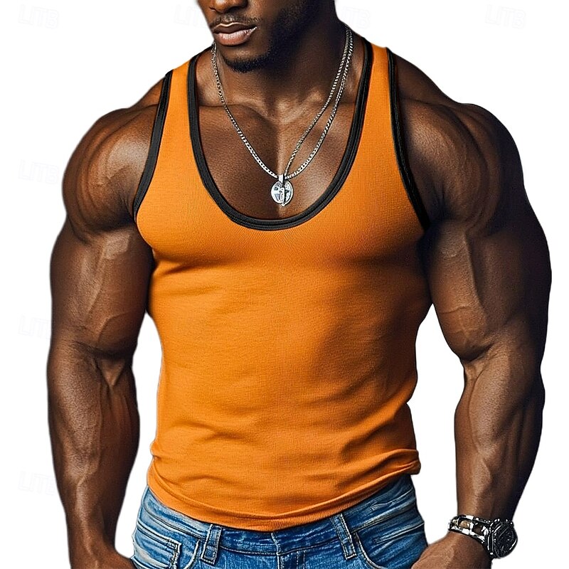 Men's Tank Top Undershirt Sleeveless Shirt Muscle Shirt Sleeveless U Neck Deep U Scoop Neck Summer Color Block Pit Strip Fashion Designer Sporty Plain Outdoor Casual Going out Black White Blue Top2