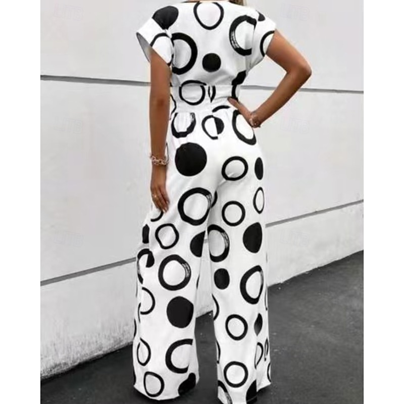 Women's Normal Jumpsuit Casual Geometric Sleeveless V Neck Print Going out Weekend Regular Fit Black White Summer2