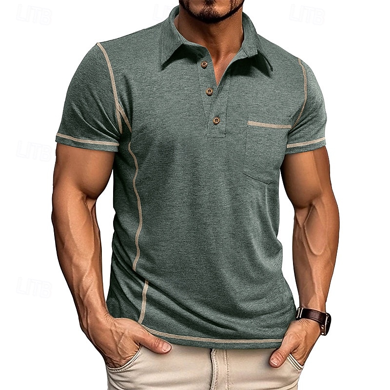 Men's Golf Shirt Golf Polos Shirts Work Casual Lapel Short Sleeve Basic Modern Color Block Patchwork Buttons Summer Regular Fit Black White Green Khaki Light Blue Gray Golf Shirt