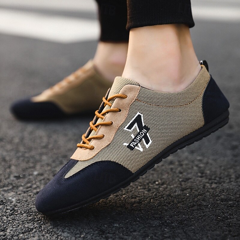 Men's Beige and Navy Lace-Up Sneakers – Breathable Nylon Sport Shoes for Active Lifestyles and Everyday Wear3