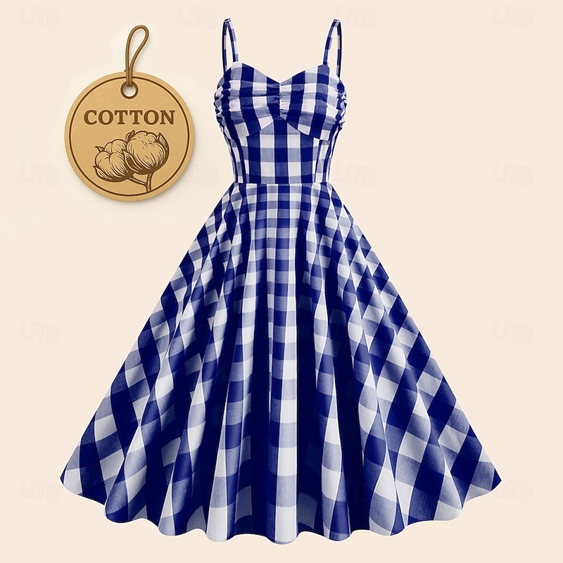 Retro Vintage 1950s Rockabilly A-Line Dress Swing Dress Halter Plaid Checkered Checkered Gingham Fancy Dress Women's Masquerade Casual Daily Bachelorette Party Adults' Dress Homecoming Dresses Spring