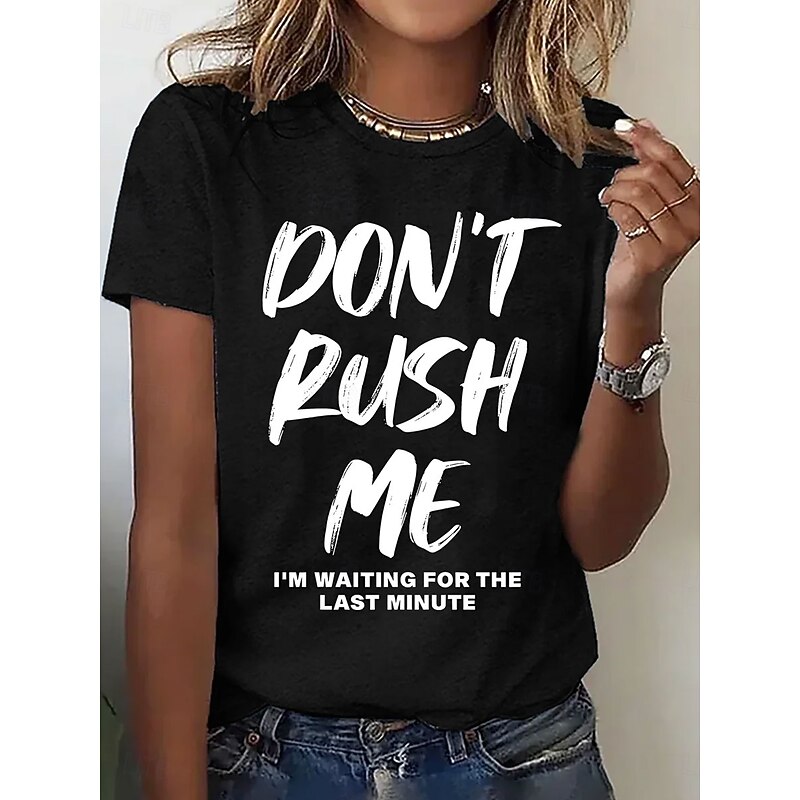 Women's T Shirt Graphic Letter Stylish Casual Short Sleeve Crew Neck Regular Tops Daily Weekend Print Black White Pink Blue Summer4