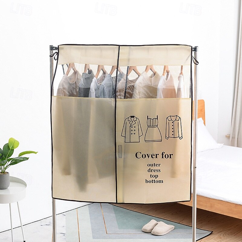 Garment Dust Cover for Clothes Rack, Non-Woven Full-Cover Wardrobe Storage Bag for Hanging Clothes, Anti-Dust Standing Closet Organizer for Bedroom3