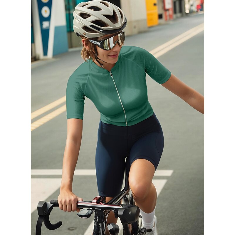 Women's Cycling Jersey Solid Color Graphic Short Sleeve Bike Jersey Top with 3 Rear Pockets Sunscreen UV Resistant Quick Dry Reflective Strips Sports Forest Green Black White Clothing Apparel4