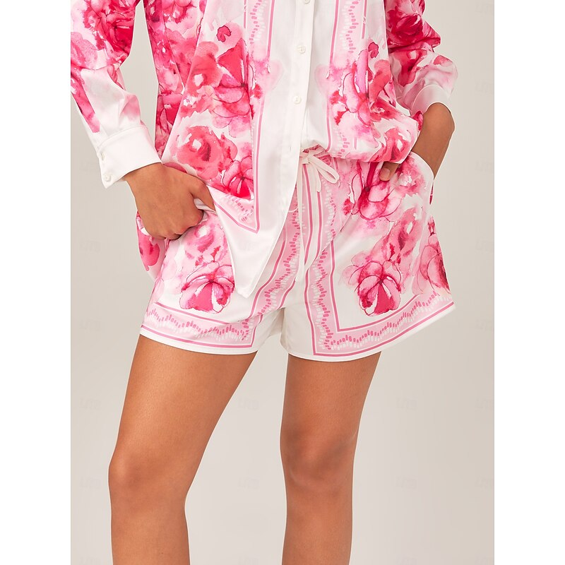 Floral Printed Adjustable Drawstring Casual Shorts