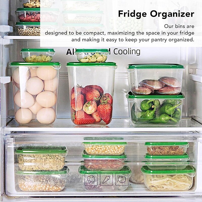 17PCS Food Container Fridge Bins, Leakproof Food Grade Plastic Various Sizes with Lid for Leftover Meals4
