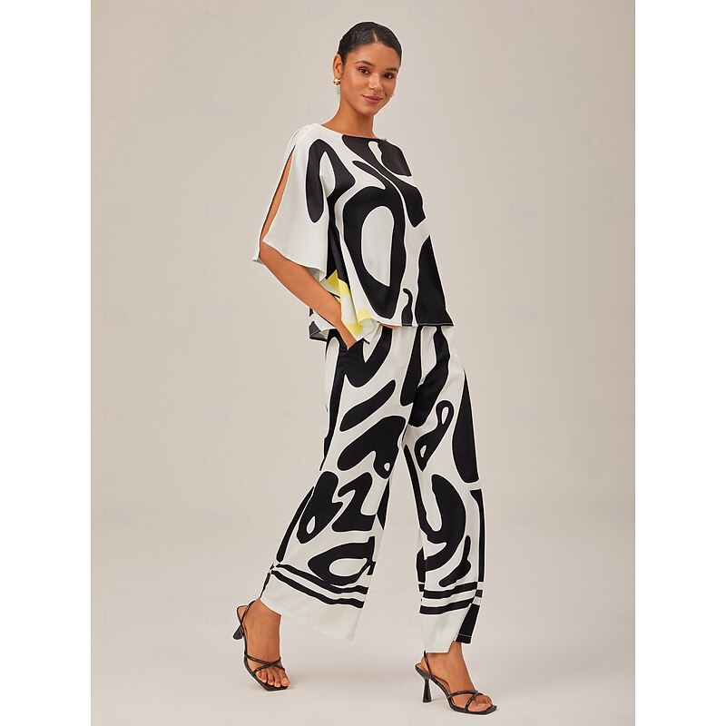 Women's Pants Black Satin Wide Leg Neutral Casual Daily Spring Fall Cross Seasons2