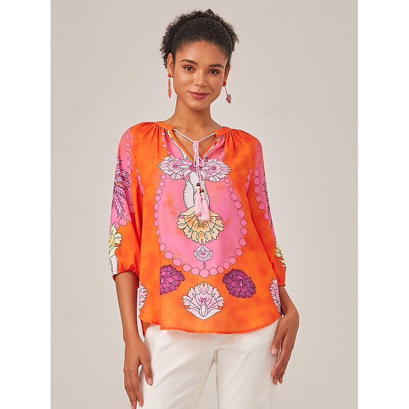 Vacation-Style Placement Print Pullover Top