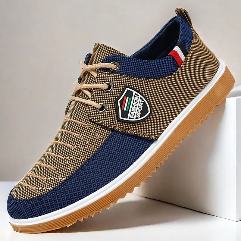 Men's Navy Blue and Tan Lace-Up Sneakers – Trendy Sneakers for Casual Wear and Weekend Adventures