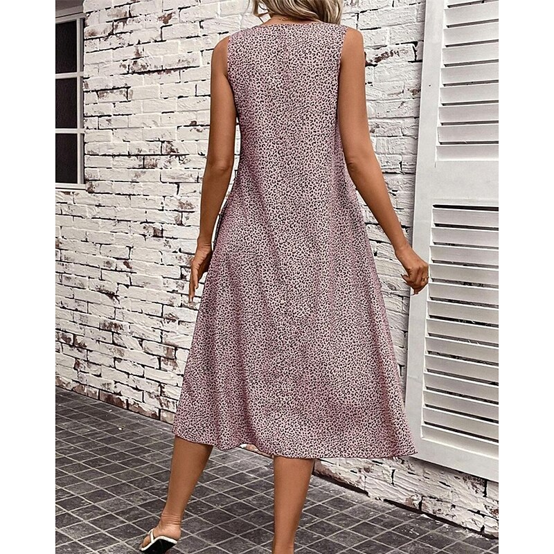 Women's Midi Dress Tank Dress Summer Dress Fashion Classic Modern Outdoor Vacation Holiday Regular Fit Leopard Sleeveless Crew Neck Pink Summer2