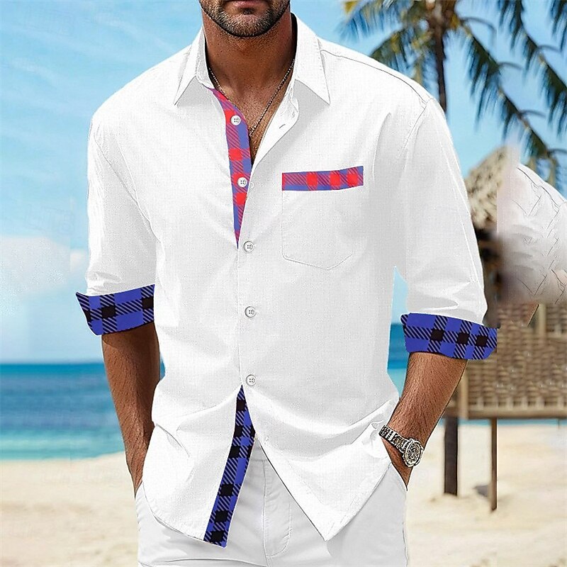 Men's Shirt Summer Shirt Casual Shirt Beach Shirt Button Up Shirt Black White Red Blue Dark Gray Short Sleeve Printed Lapel Vacation Hawaiian Clothing Apparel Polyester Fashion Casual Comfortable2