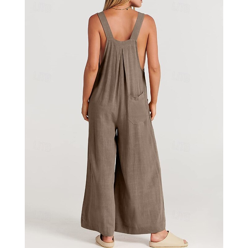 Women's Normal Dungarees Jumpsuit Streetwear Solid Color Sleeveless U Neck Pocket Street Daily Regular Fit Black Yellow Light Green Summer2