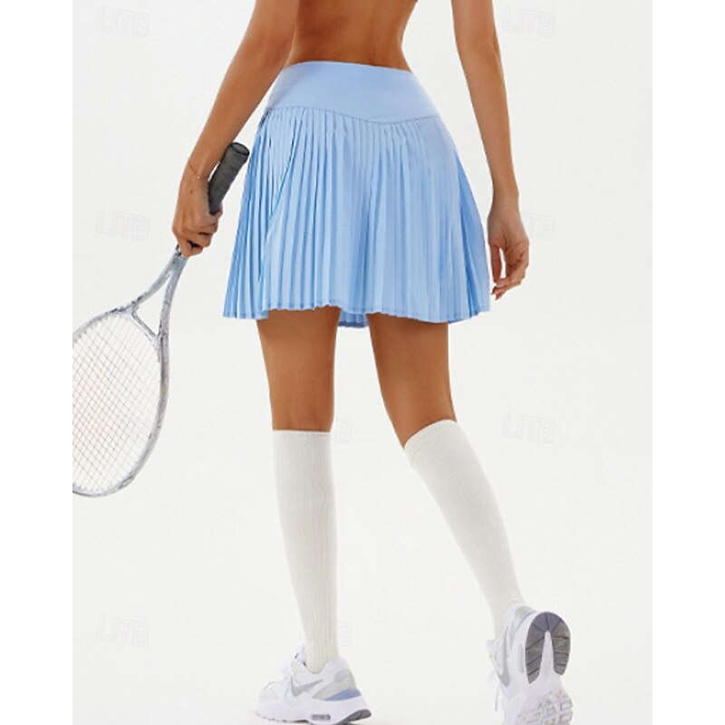 Women's Patchwork Solid Colored Tennis Skirts Tennis Skirts with Shorts Pleated Side Pockets Breathable Tennis Golf Pickleball Bottoms Black White Pink Tennis Clothing3