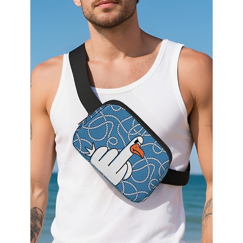 Men's Funny Duck Graphic Crossbody Fanny Pack – Adjustable Waterproof Belt Bag for Travel, Casual and Outdoor Activities